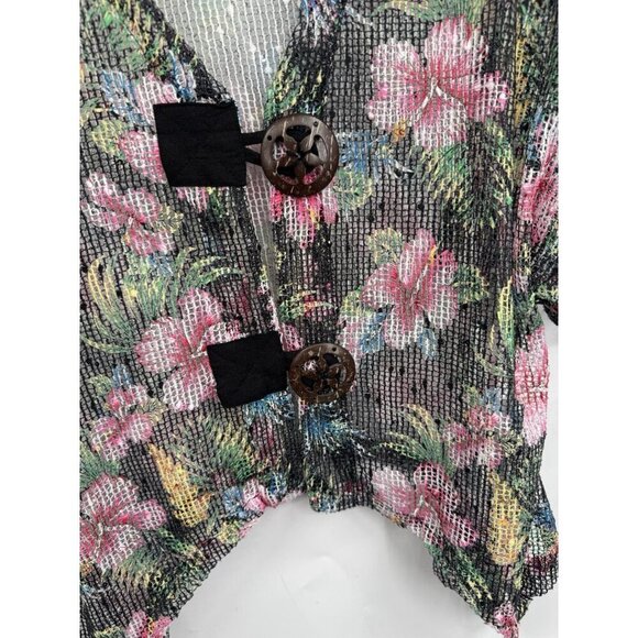 Coral Bay Petites Sheer Floral Too Women Petite Small Colorful Button Front Y2K - Picture 7 of 8